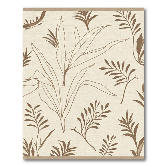Neutral Tone Botanical Leaf Sketch Rug