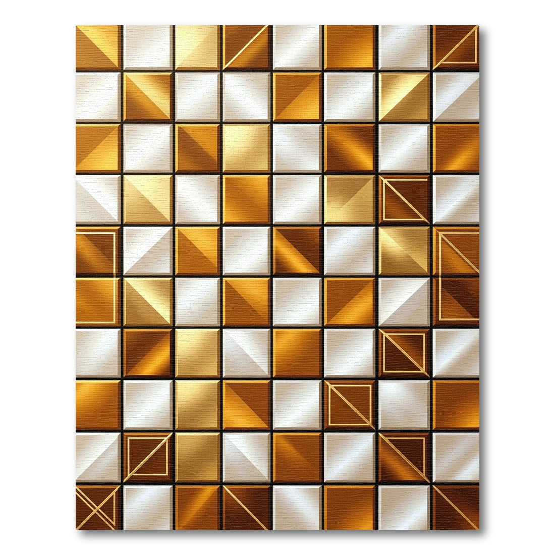 Golden White Metallic Square Grid Rug