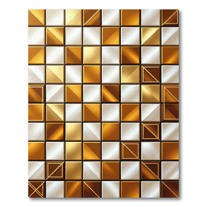 Golden White Metallic Square Grid Rug