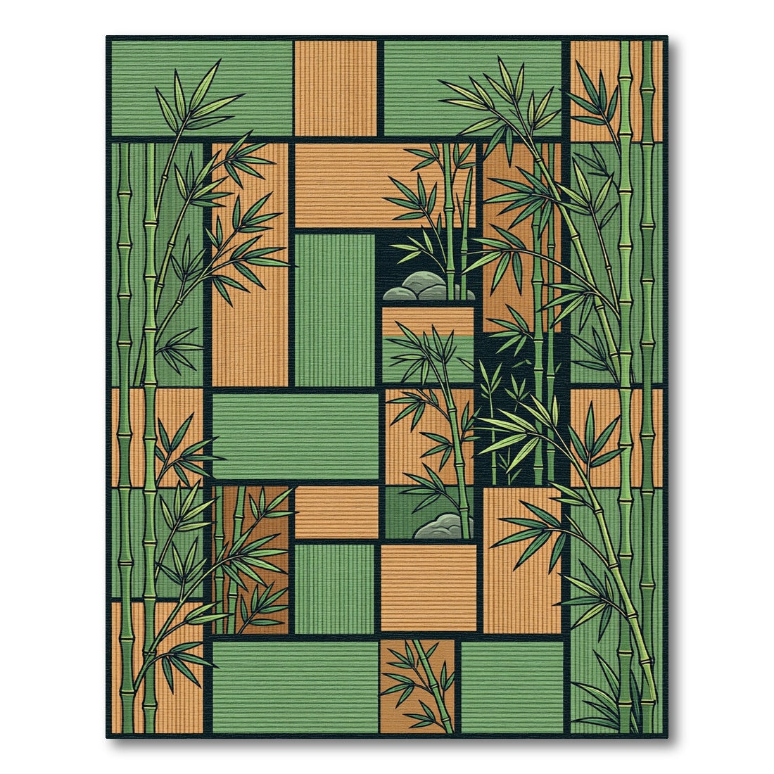Zen Bamboo Grid Earth Tone Rug