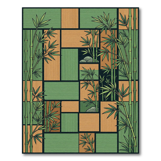 Zen Bamboo Grid Earth Tone Rug