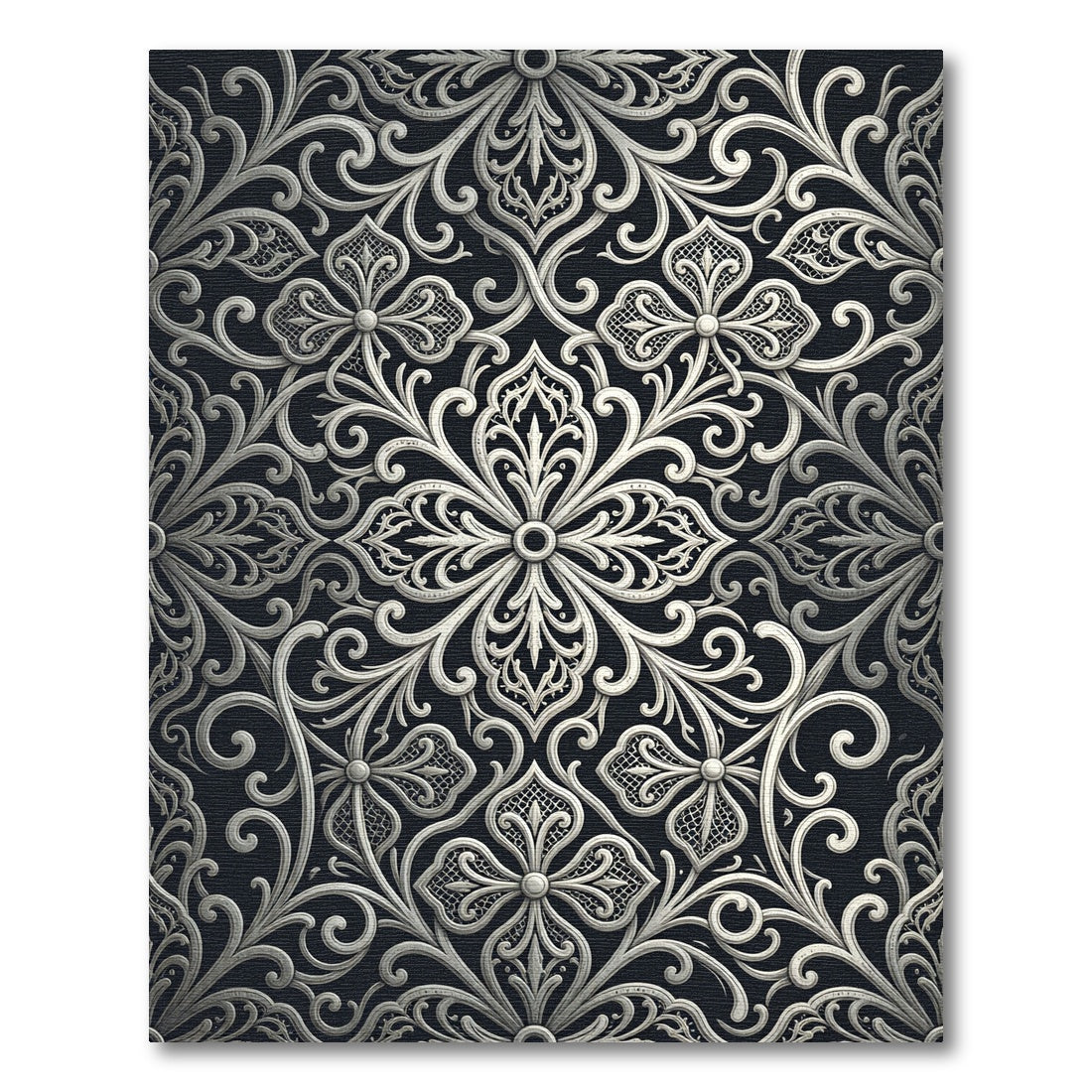 Silver Filigree Baroque Flourish Scroll Rug