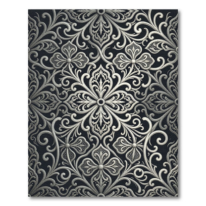 Silver Filigree Baroque Flourish Scroll Rug