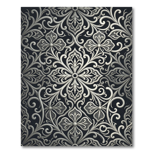 Silver Filigree Baroque Flourish Scroll Rug