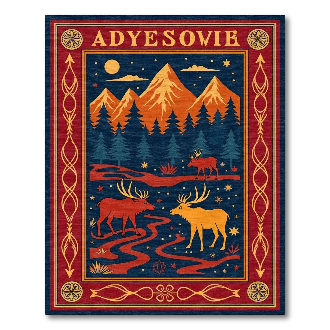 Majestic Elk Mountain Night Forest Rug
