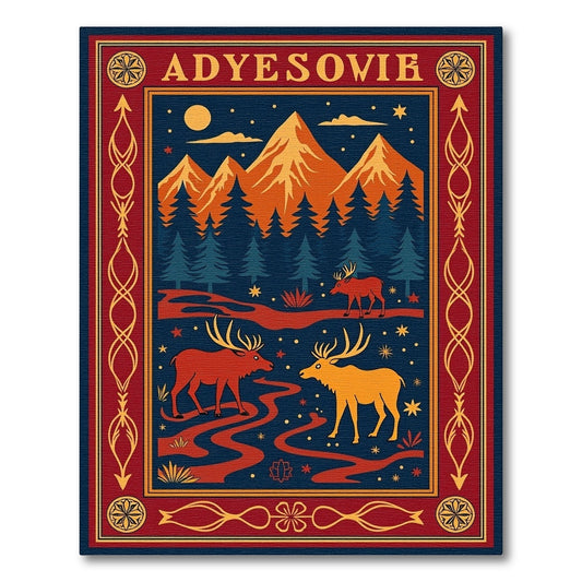 Majestic Elk Mountain Night Forest Rug