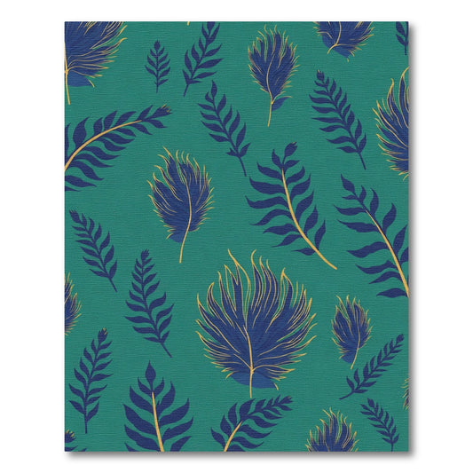 Deep Teal Blue Feather Botanical Rug