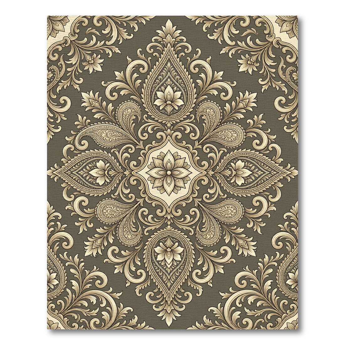Antique Gold Paisley Damask Rug