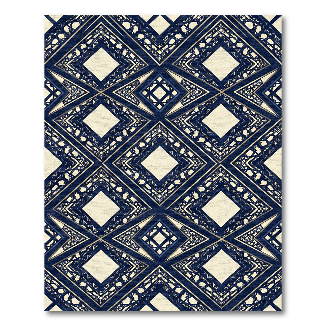 Midnight Navy Geometric Diamond Lattice Rug