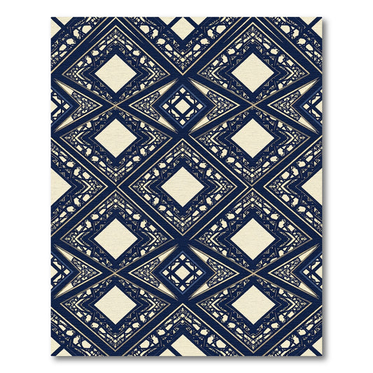 Midnight Navy Geometric Diamond Lattice Rug