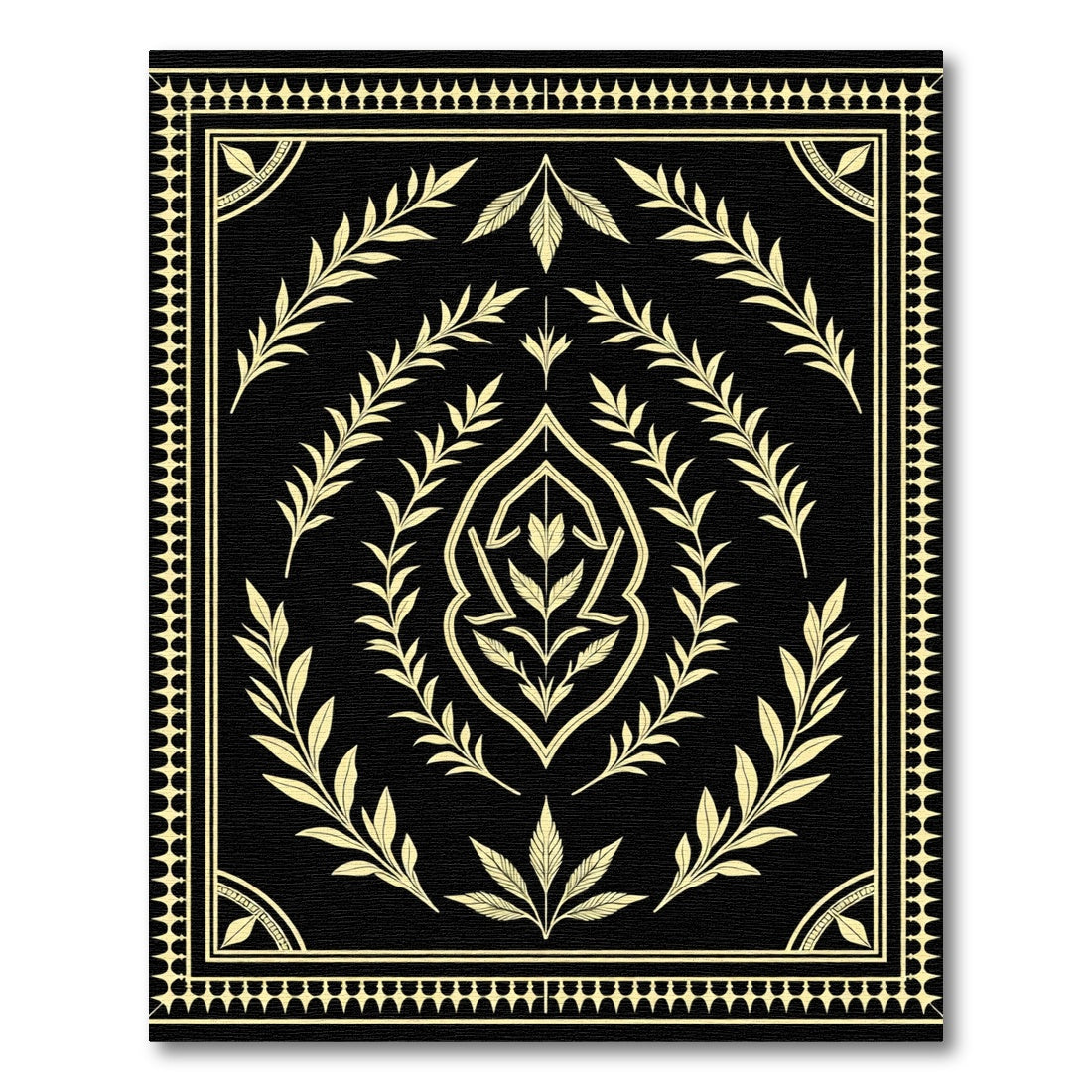 Black Vintage Laurel Botanical Frame Rug