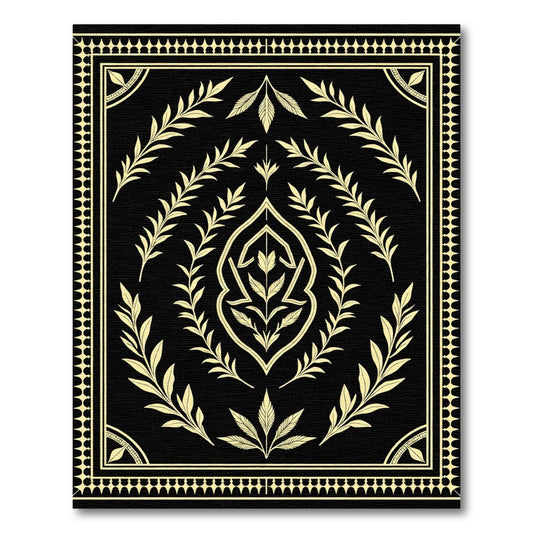 Black Vintage Laurel Botanical Frame Rug