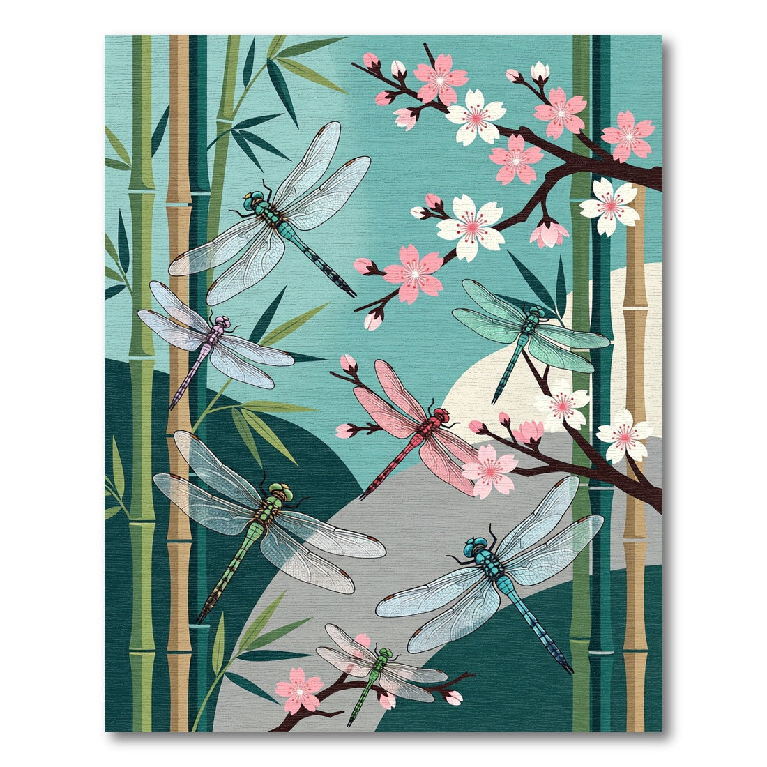 Zen Dragonfly and Cherry Blossom Art Rug
