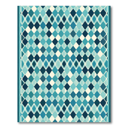 Ocean Blue Diamond Lattice Rug