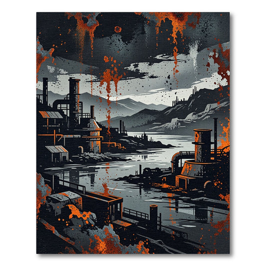 Industrial Grunge Abstract Charcoal and Orange Landscape Rug