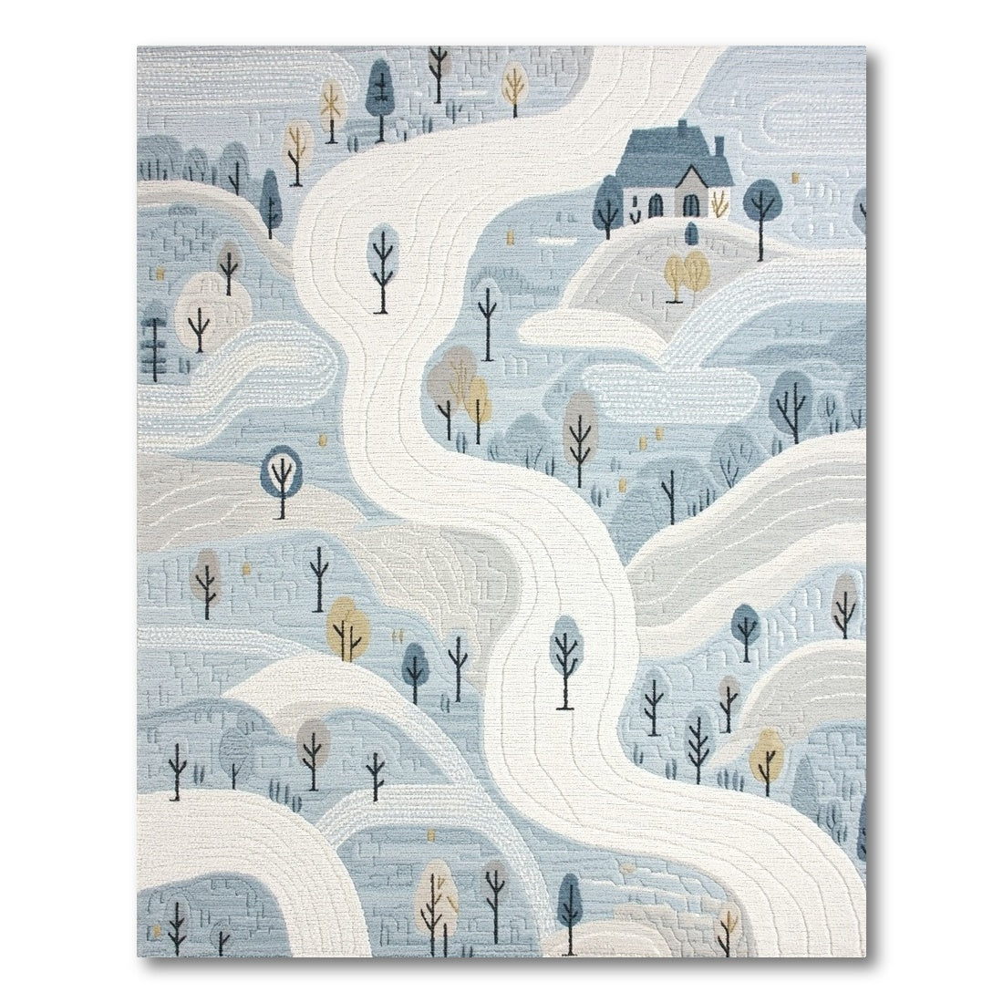 Whimsical Snowy Cottage Winding Paths Rug