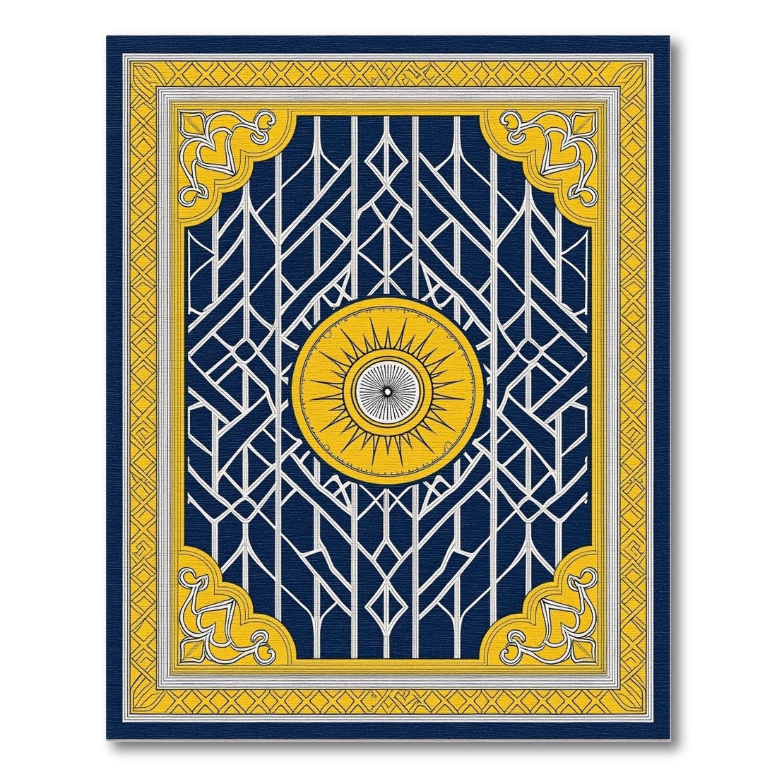 Navy Yellow Art Deco Sunburst Rug