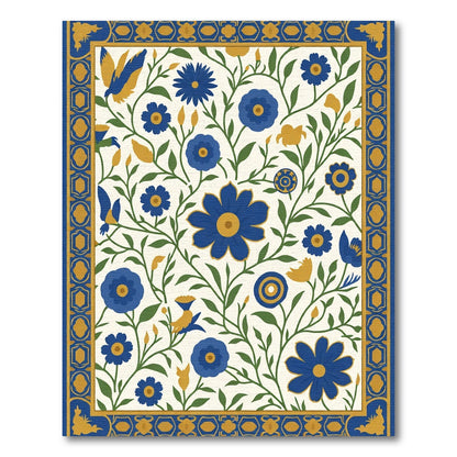 Midnight Blue Floral Bird Garden Rug