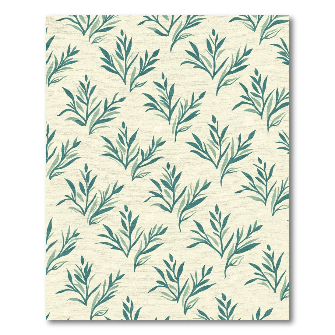 Teal Leafy Branches Cream Background Rug