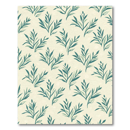 Teal Leafy Branches Cream Background Rug