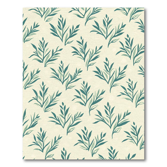 Teal Leafy Branches Cream Background Rug