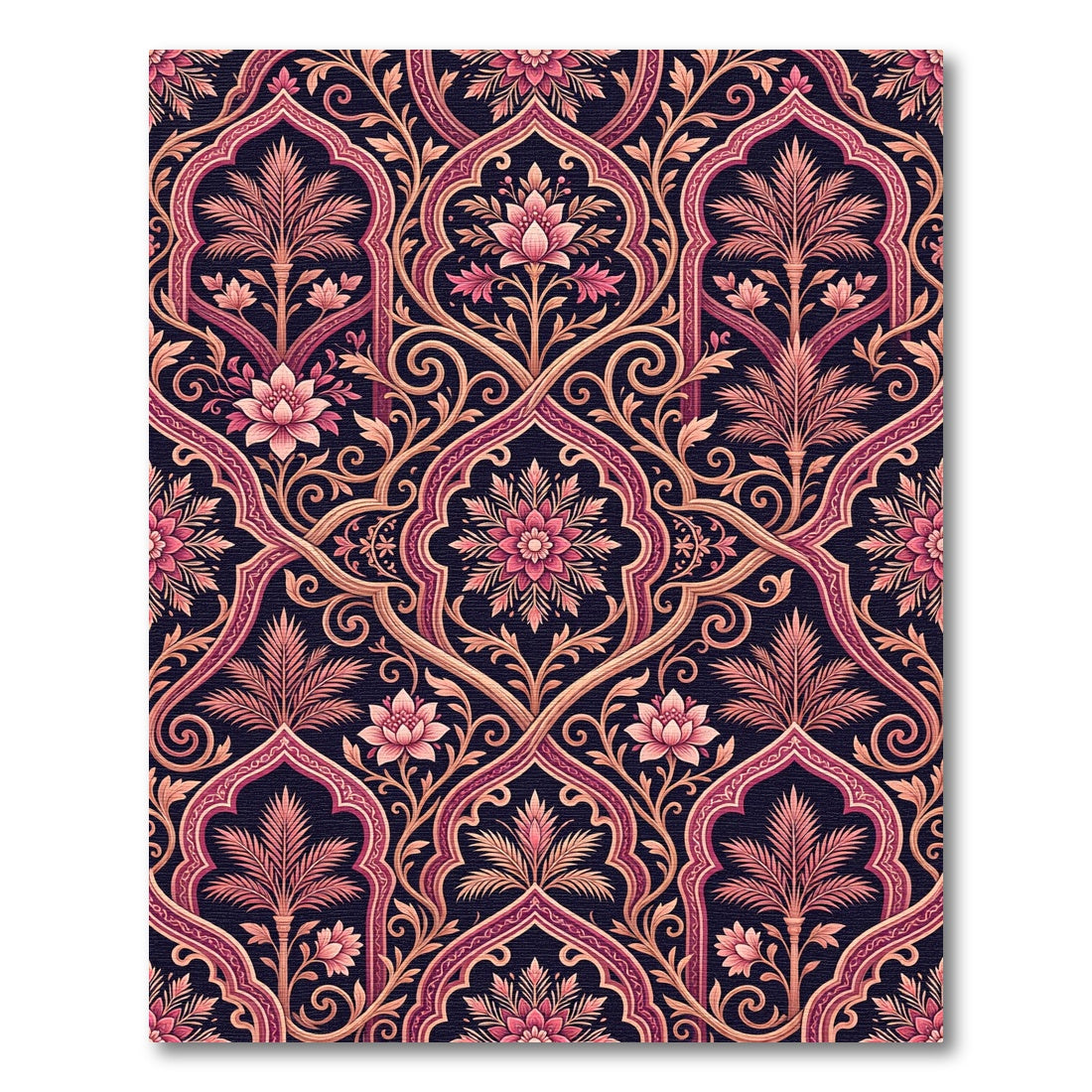 Deep Pink Floral Archway Garden Rug