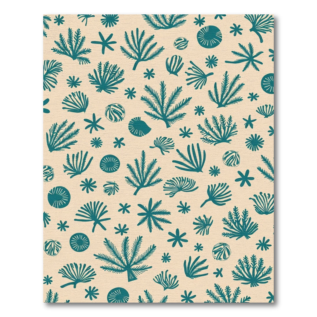 Teal Botanical Collage Cream Background Rug