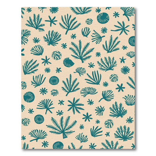Teal Botanical Collage Cream Background Rug