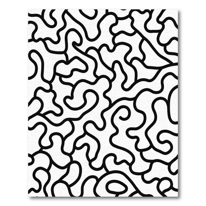 Black White Abstract Organic Lines Rug