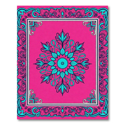Vivid Pink Teal Mandala Frame Rug