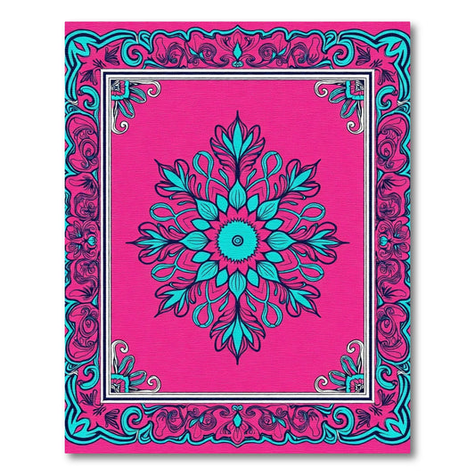 Vivid Pink Teal Mandala Frame Rug