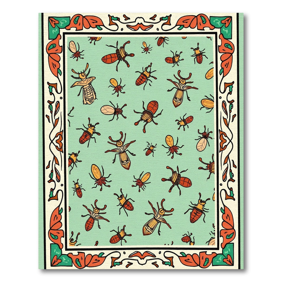 Whimsical Red Insect Garden Border Rug