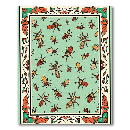 Whimsical Red Insect Garden Border Rug