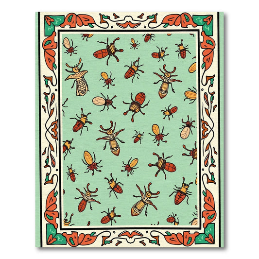 Whimsical Red Insect Garden Border Rug
