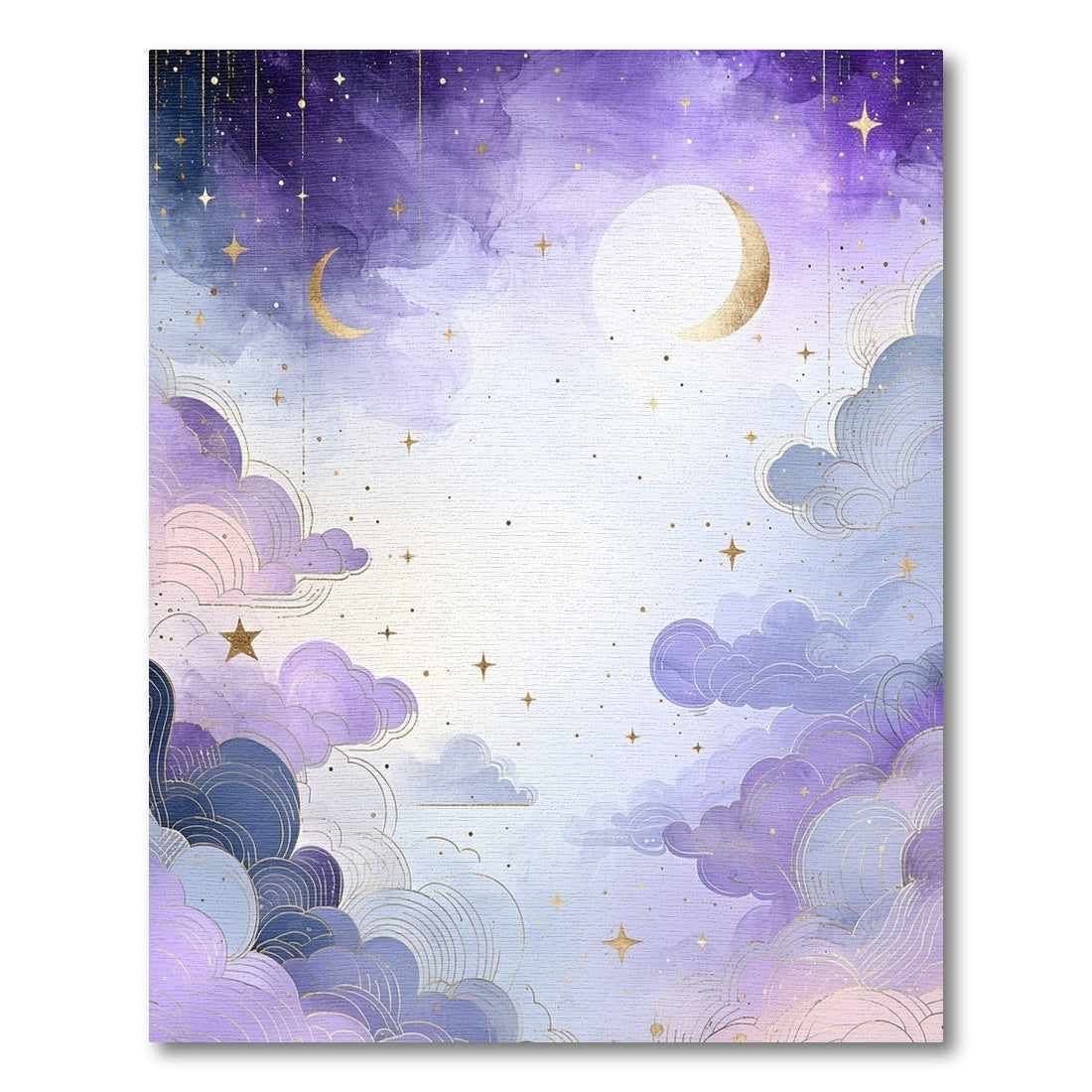 Dreamy Purple Clouds Stars Golden Moons Rug