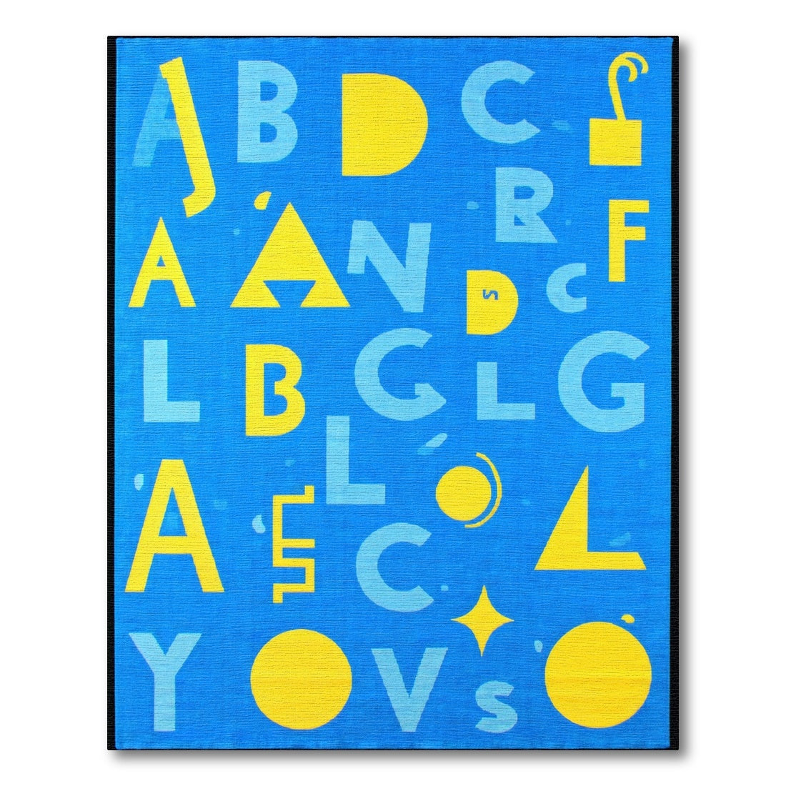 Playful Bold Yellow Alphabet Blue Rug