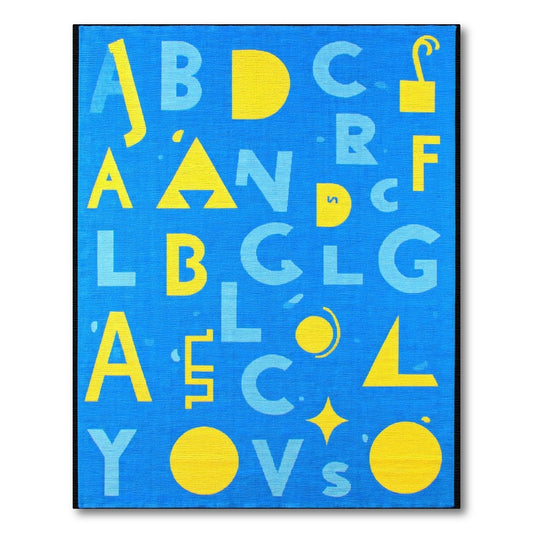 Playful Bold Yellow Alphabet Blue Rug