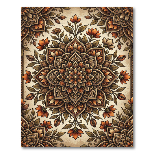 Earthy Terracotta Floral Mandala Rug