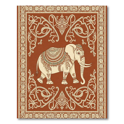 Ornate Elephant Brown Ivory Border Rug