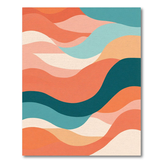 Coral Teal Swirl Curve Landscape Rug