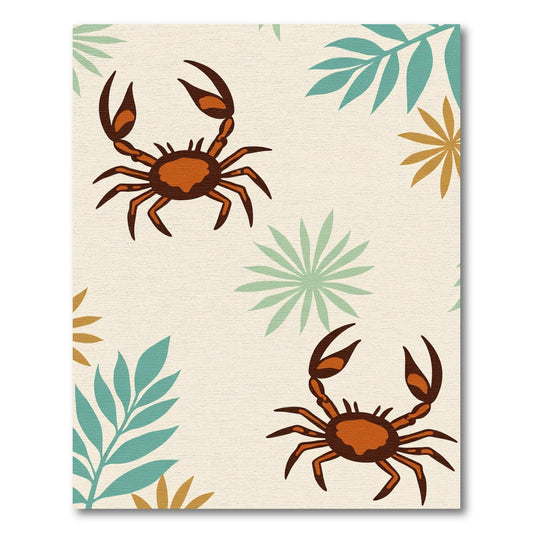 Coastal Orange Crab Tropical Leaves Rug