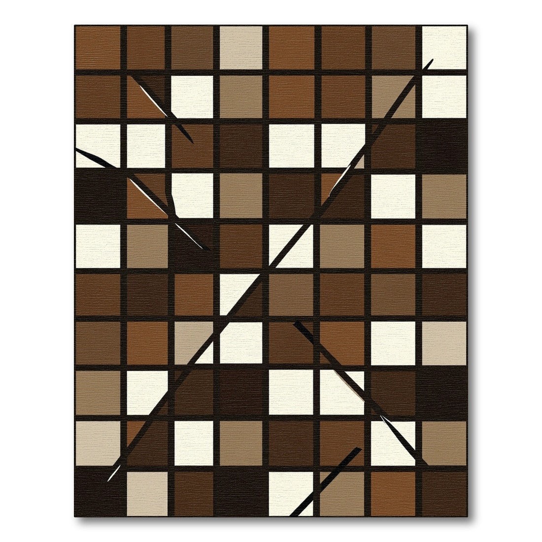Modern Brown Abstract Geometric Grid Rug