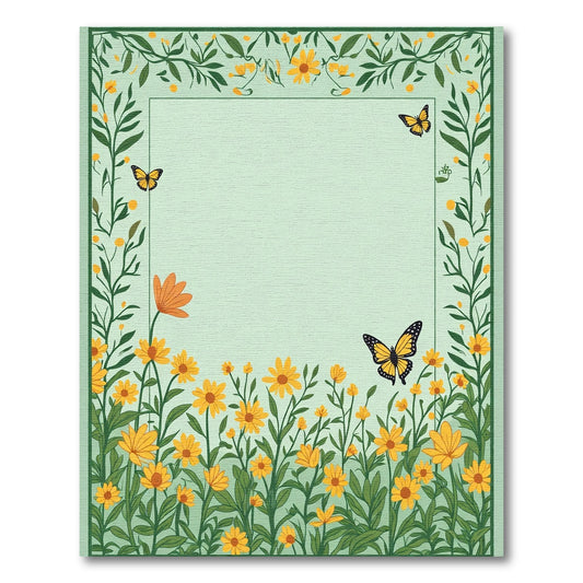 Yellow Daisy Field Butterfly Border Rug