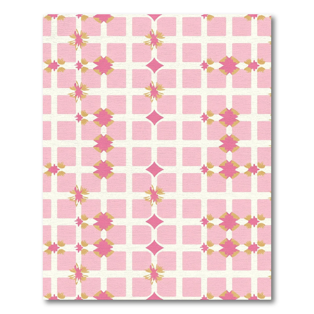Pink Golden Starburst Grid Rug