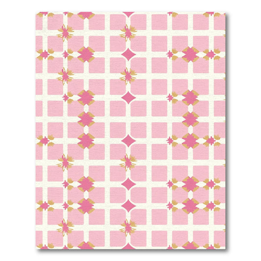 Pink Golden Starburst Grid Rug