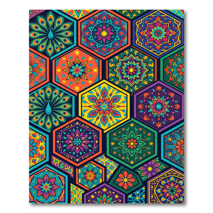 Vibrant Colorful Hexagonal Floral Mosaic Rug