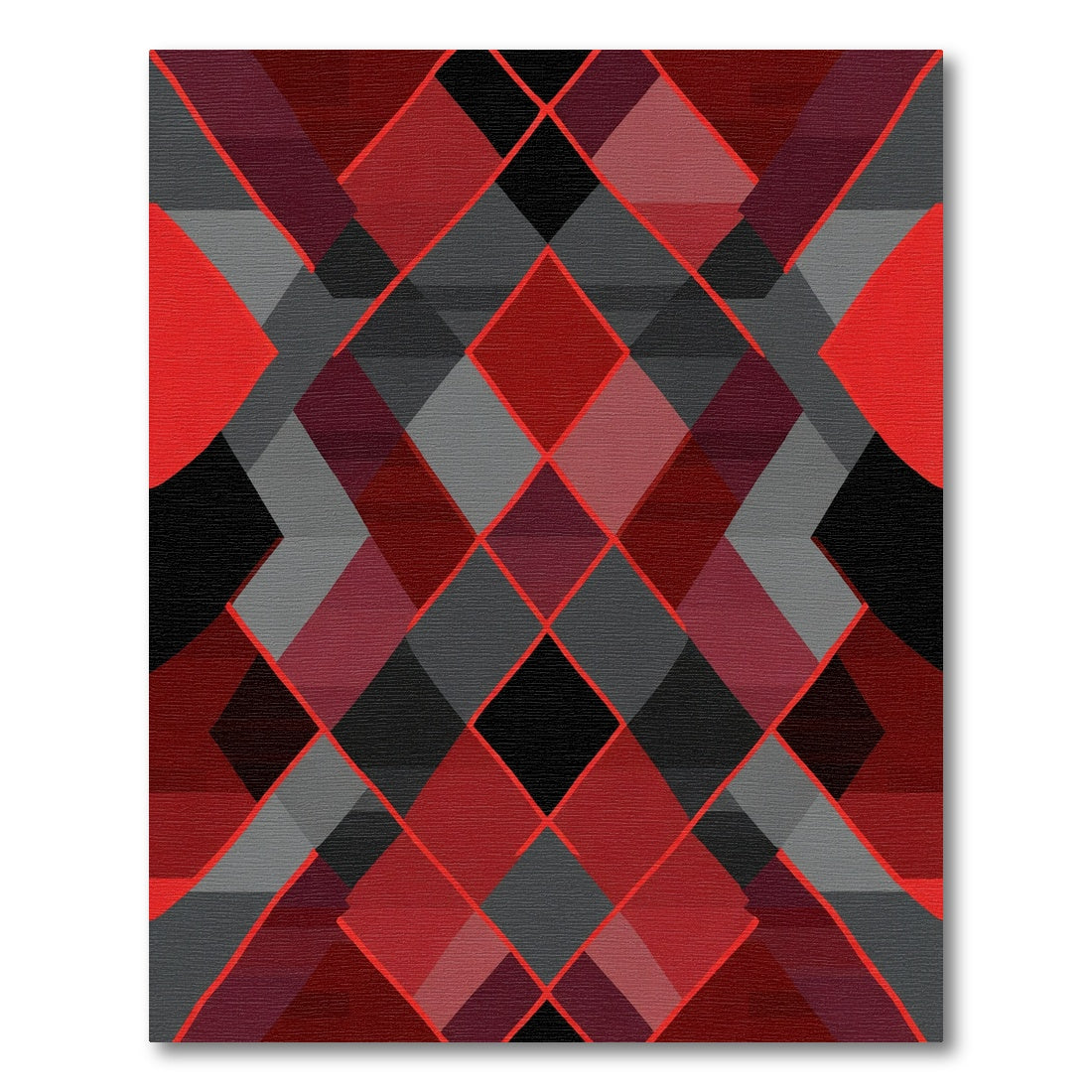 Bold Red Black Diamond Geometric Rug