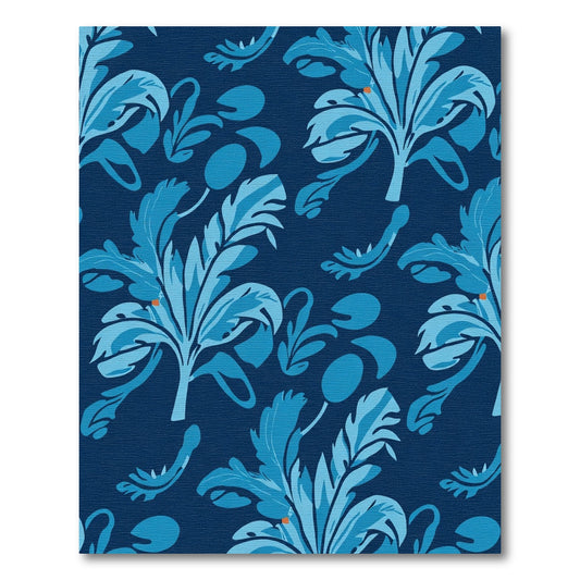 Deep Blue Leafy Botanical Arrangement Rug