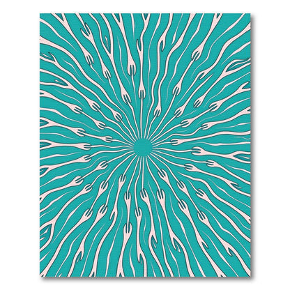 Teal White Forkburst Sunburst Rug
