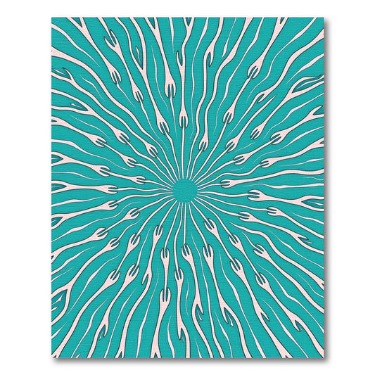 Teal White Forkburst Sunburst Rug